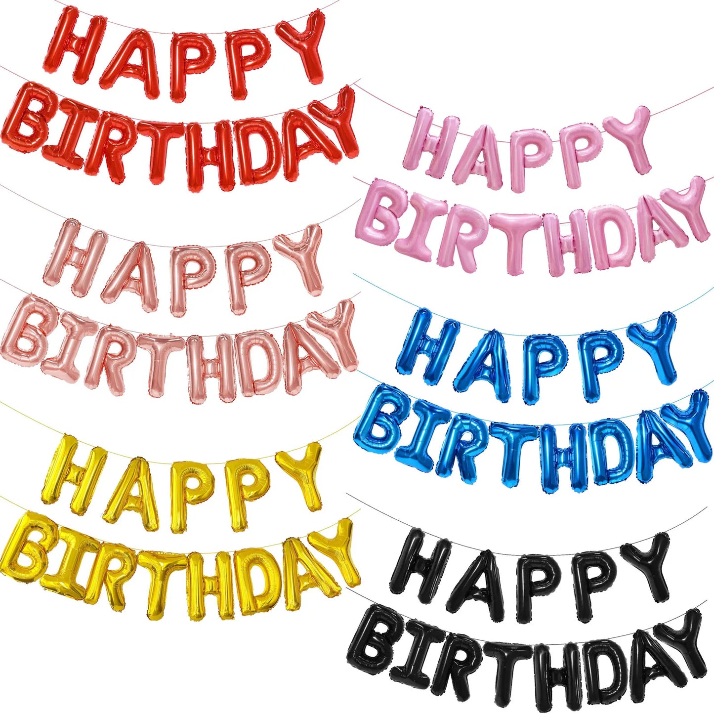 Gold Blue Happy Birthday Balloon 16Inch Foil Letters Birthday Sign Banner Bunting for Girls Boys Kids Adults Birthday Decorat