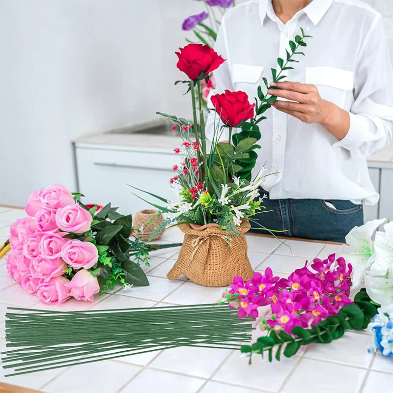 5-100Pcs Mini Green Floral Wire Stems for Florist Flower Arrangement 20/30/40cm DIY Wedding Handmade Material Decor Accessoie