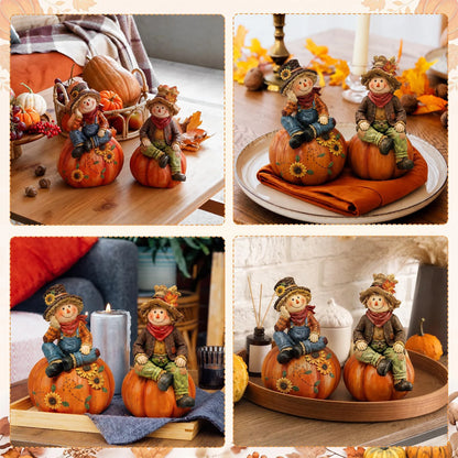 2-Piece/Set Autumn Scarecrow Wooden Ornaments, Wooden Thanksgiving Table Decorations, Vintage Autumn Standee Table Decoration