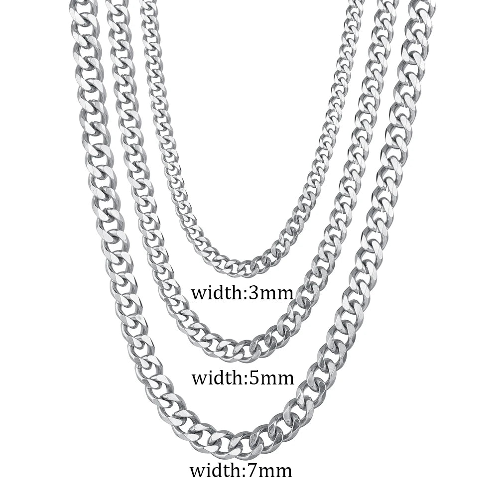 3/5/7mm Stainless Steel Cuban Link Chain Classic Punk Personality Jewelry Simple Fashion Hip-hop Couple Necklace for Men Wome