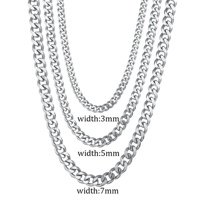 3/5/7mm Stainless Steel Cuban Link Chain Classic Punk Personality Jewelry Simple Fashion Hip-hop Couple Necklace for Men Wome