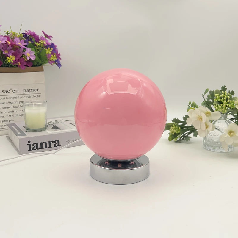 Murano Glass Desk Lamp USB Powered Glass Table Bedside Lamps Vintage Glass Lamp with 3 Color Temperature - pink