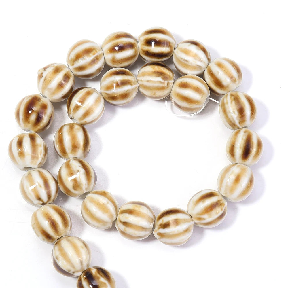 1 Strand Pumpkin Shape Stripe Ceramics Beads Colorful Floral Glaze Beads for Jewelry Making DIY Loose Spacer Beads Accessorie