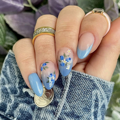 24Pcs Short Round Almond Lovely False Nails Full Cover Fresh Cartoon Fruit Pattern Designs Wearing Nails Art French Summer Na
