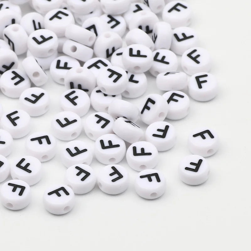 50/100pcs/lot 7x4mm White Round A-Z Alphabet Letter Acrylic Loose Spacer Beads for Jewelry Making Diy Bracelet Accessories - 