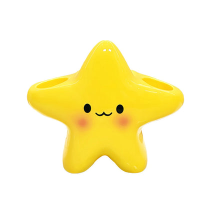 Cute Star-Shaped Toothbrush Holder Freestanding Bathroom Organizer with Cute Face Design, Space-Saving Toothbrush & Toothpast