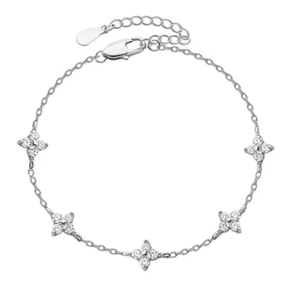 Crystal Four Leaf Flower Bracelet for Women Clasic Trendy Gold Color Stainless Steel Zircon Bangle Jewelry Gift - silver Brac