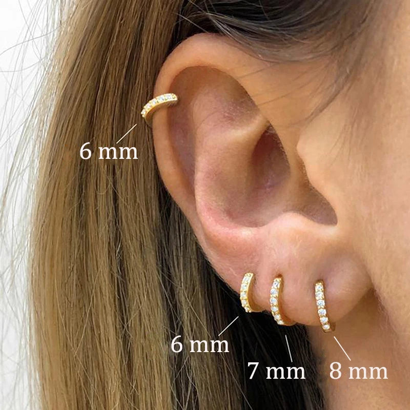 2PCS Stainless Steel Minimal Crystal Zirconia Hoop Earrings Gold Silver Color Small Huggie Cartilage Earring Piercing Jewelry