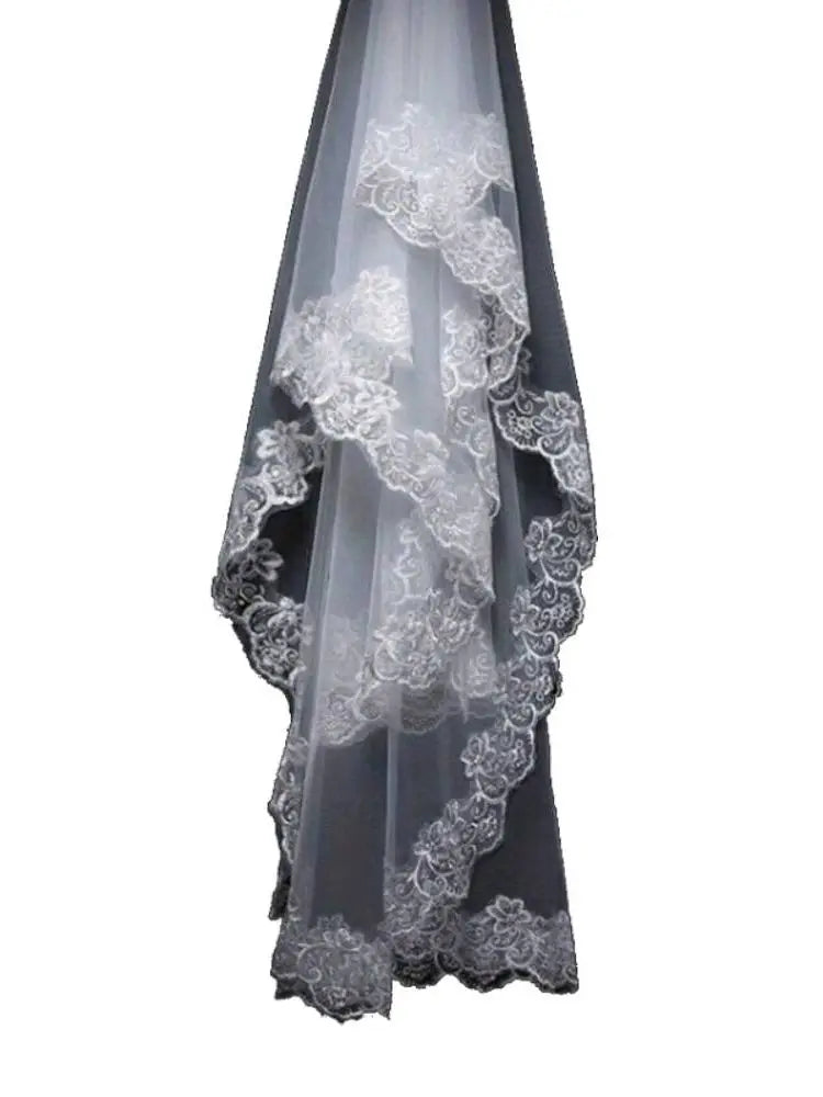 White Ivory Lace Embroidery Edge Bridal High Quality Tulle Bride Veils 1 Layer Married Wedding Accessories 2024