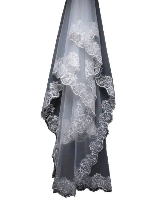 White Ivory Lace Embroidery Edge Bridal High Quality Tulle Bride Veils 1 Layer Married Wedding Accessories 2024