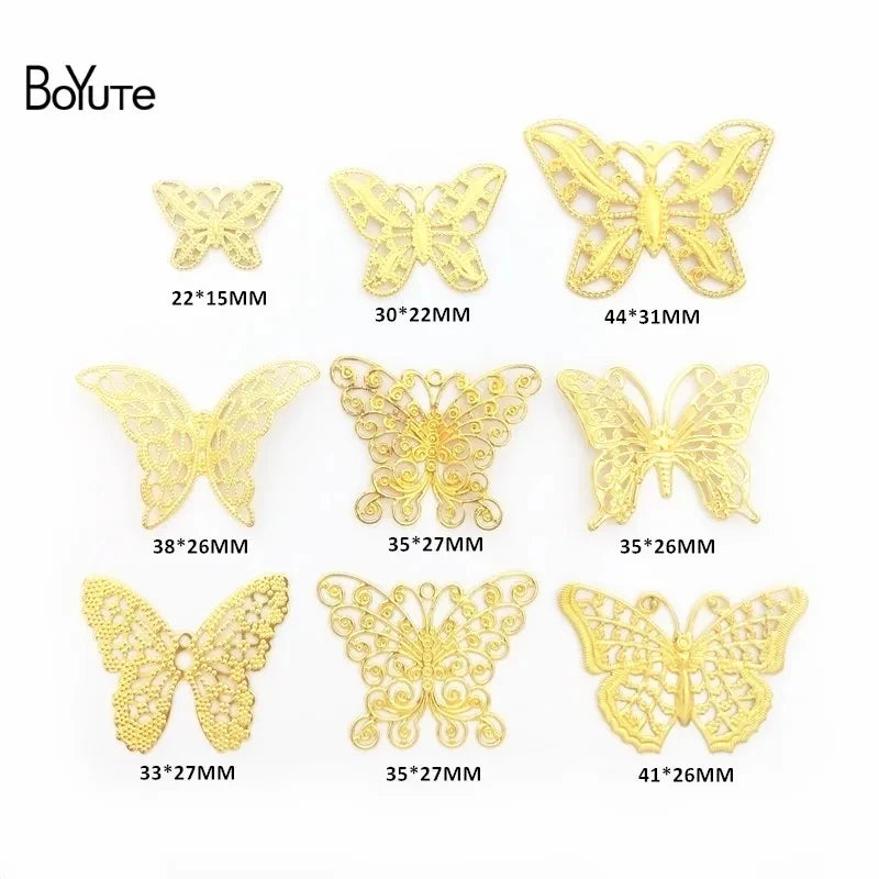 BoYuTe Filigree Mix Styles Metal Brass Stamping Butterfly Flower Filigree Findings DIY Hand Made Jewelry Accessories - D Mix 