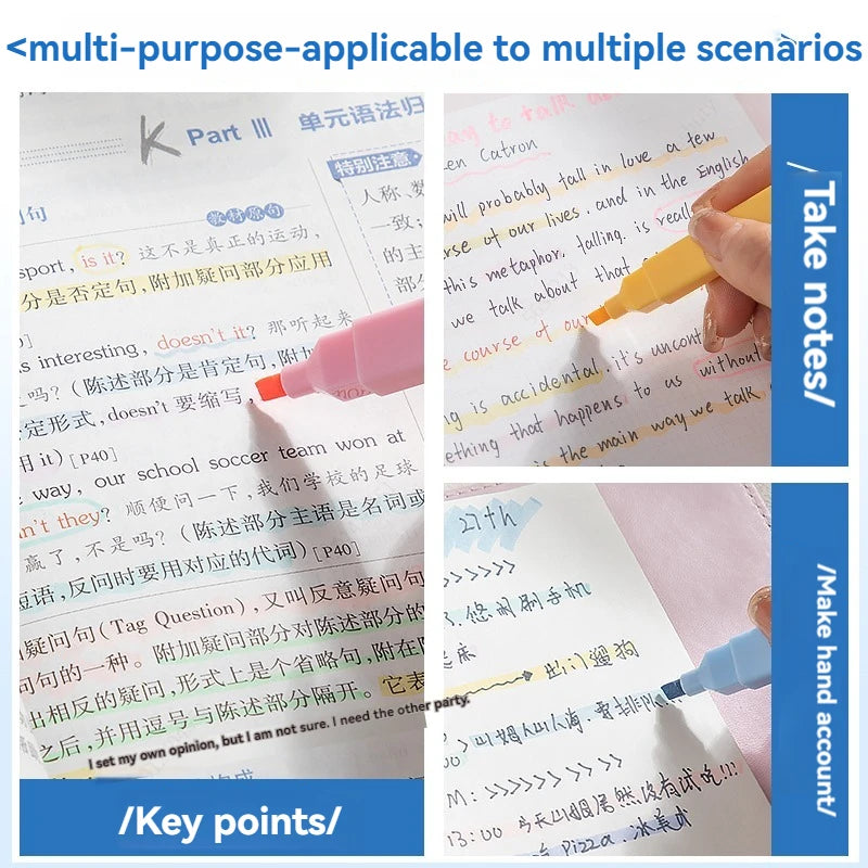 6/12 Colors Highlighters Cute Pastel Pens Bible Pens Soft Tip Aesthetics Markers Kawaii Stationary for Students School Suppli