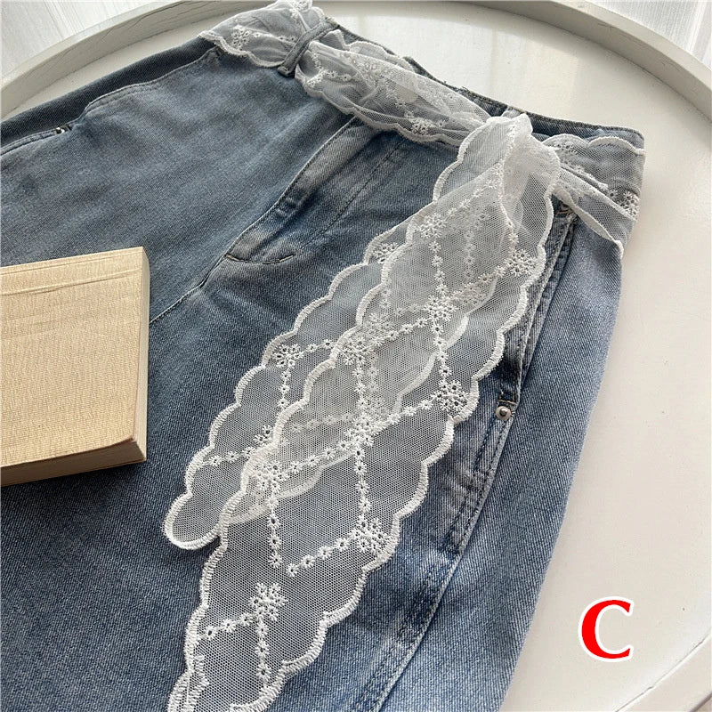 Sweet Lace Elastic Bow Tie Bohemian Waist Chain Belt for Women Fashion Sweater Chain Waist Seal Body Decor Accessories - Styl