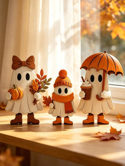 3 Pieces/Set of Autumn Wooden Ornaments, Vintage Autumn Standee Three-Piece Set for Desktop Decoration, Maple Leaf and Sunflo