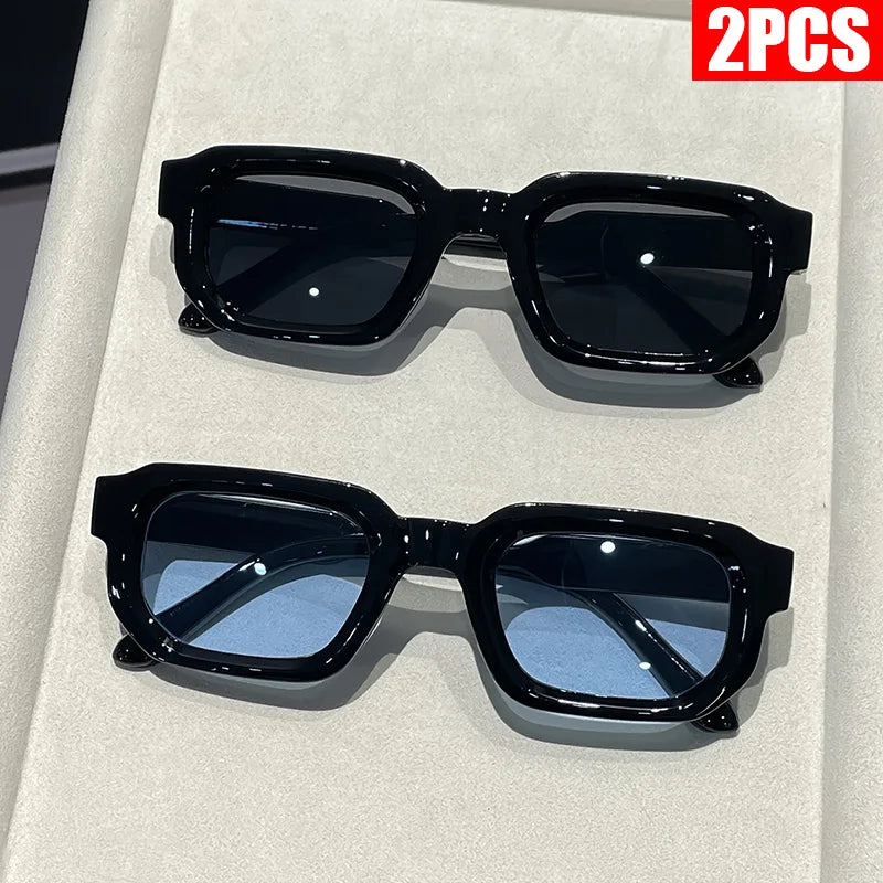 2/3PCS Vintage Rectangle Frame Sunglasses for Women Fashion Retro Design UV400 Sun Glasses Men's Eyewear Goggles - As Picture