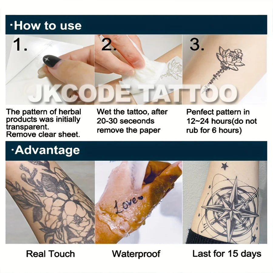 Assorted pattern herbal hand tattoo stickers bat letter venomous snake sun polar star sword eyes vintage style temporary tatt