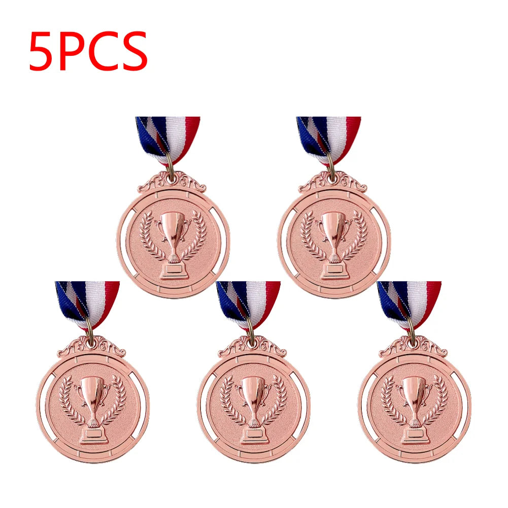 Gold Silver Bronze Trophy Award 1st 2nd 3rd Prize Medal Winner Reward Encourage Badge with Neck Ribbon for Kids Competitions 