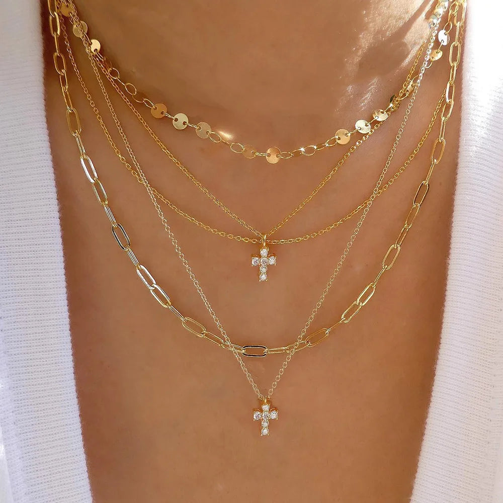 Vintage Gold Color Multiple Styles Necklace For Women Trendy Multi-Layer Disc Pendant Necklaces New Tendyaces Set Jewelry Gif