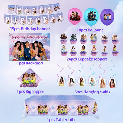 K-Katseye Birthday Decoration Kpop Girl Group Napkin Balloon Cup Plate Tablecloth Banner For Girls Festival Party Fans Gift -