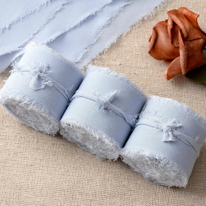 3 Roll/set 5m Frayed Edged Satin Handmade Chiffon Silk Ribbon For Wedding Invitation Bouquets Birthday Party DIY Decoration G