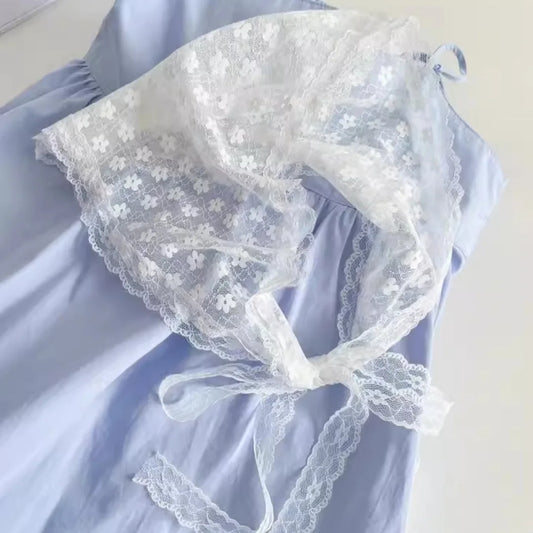 Lace Flower Elegant Temperament Lace Female Flower White Sweet Triangle Scarf Thin Breathable Ribbon Artistic Style Travel Ph