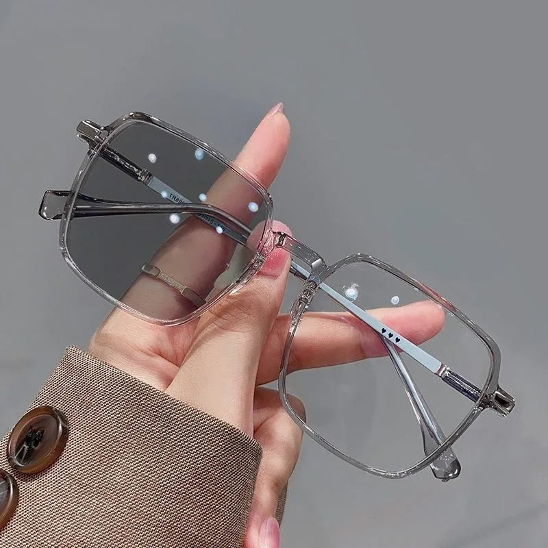 Photochromic Anti Radiation Glasses Metal Eyeglass For Woman Men - GRAY