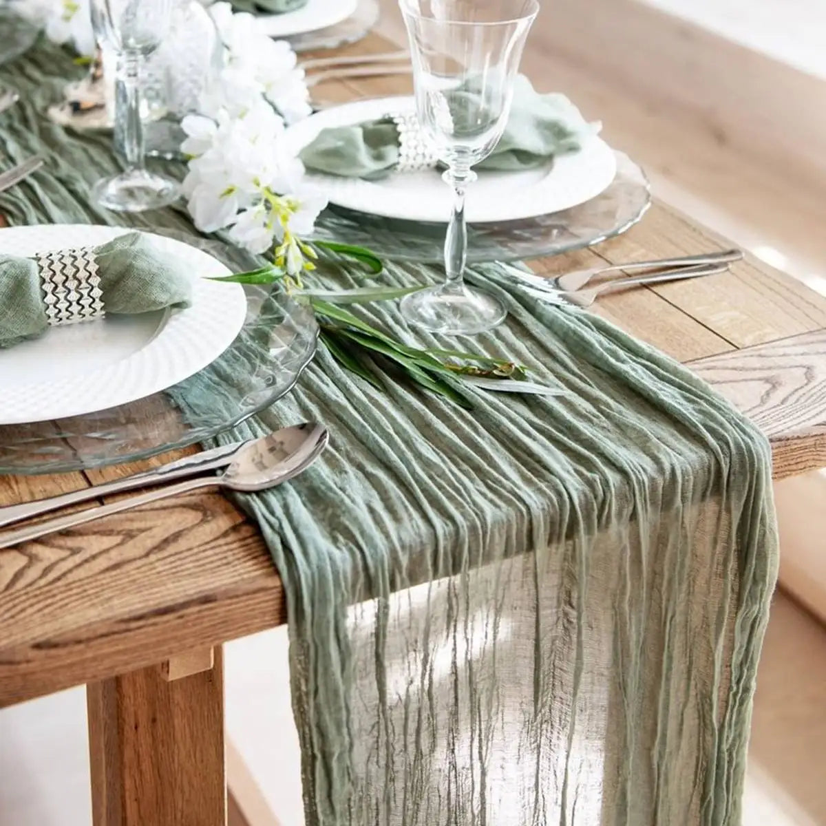 Semi-Sheer Gauze Table Runner Sage Cheesecloth Table Setting Dining Vintage Wedding Party Christmas Banquets Arches Cake Deco