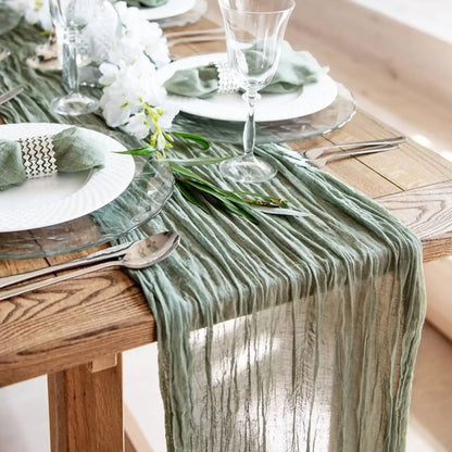 Semi-Sheer Gauze Table Runner Sage Cheesecloth Table Setting Dining Vintage Wedding Party Christmas Banquets Arches Cake Deco