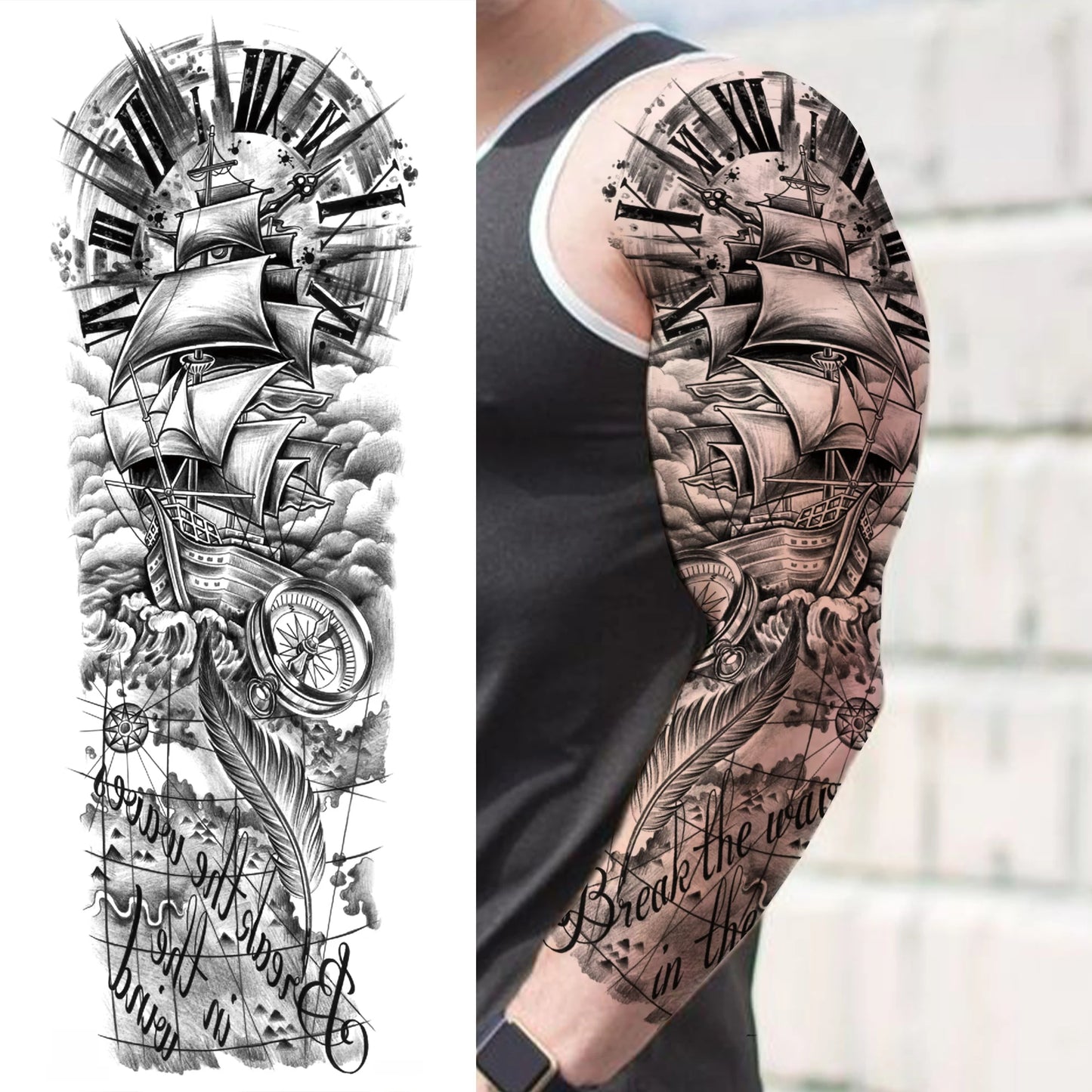 1 Sheets Wolf Lion Tiger Maori Temporary Tattoos For Men Women Adults Full Sleeve Arm Flower Rose Skull Tattoo Sticker Decor 