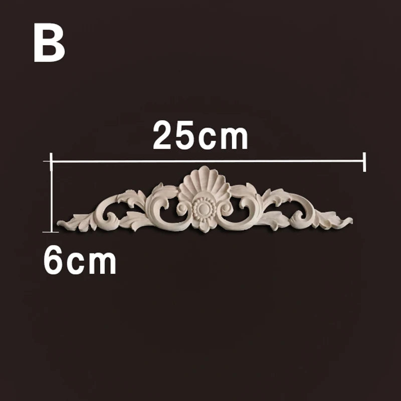 Wood Appliques and Onlays Natural Furniture Wall Door Woodcarving Decorative Long Flower Wooden Figurines Crafts Corner Frame