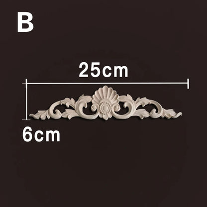 Wood Appliques and Onlays Natural Furniture Wall Door Woodcarving Decorative Long Flower Wooden Figurines Crafts Corner Frame