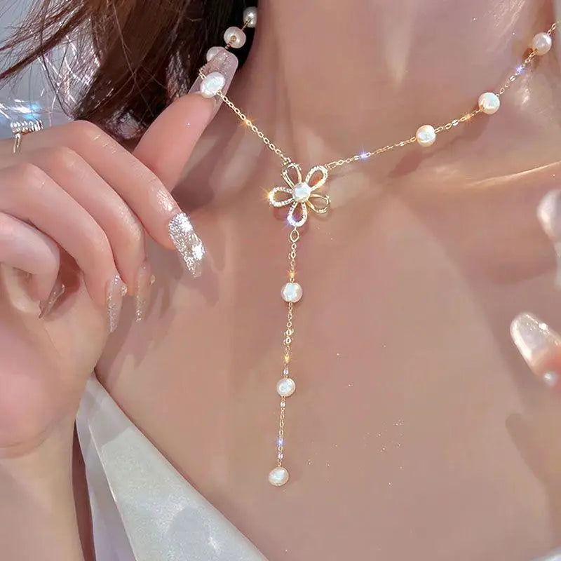 New Beads Women's Neck Chain Kpop Pearl Choker Necklace Gold Color Goth Chocker Jewelry On The Neck Pendant 2022 Collar For G