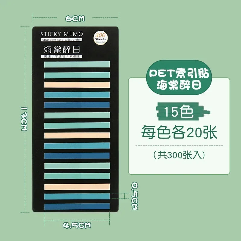 300Pcs Color Translucent Strips PET Index Sticker Note Highlight Mark Stickers Subjects Bookmarks Student Stationery Sticky N