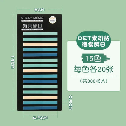 300Pcs Color Translucent Strips PET Index Sticker Note Highlight Mark Stickers Subjects Bookmarks Student Stationery Sticky N