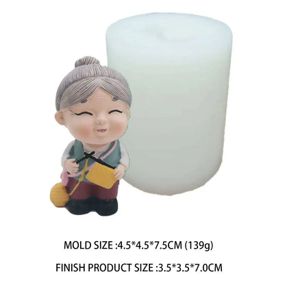 3D Grandpa Grandma Longevity Elderly Silicone Candle Molds Resin Cake Decorating Tools Plaster Epoxy Model Birthday Mould - S
