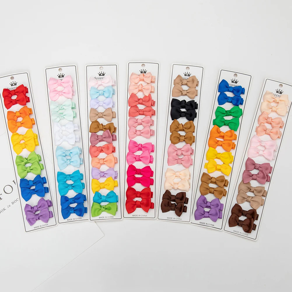 12Pcs/Lot Solid Color Grosgrain Ribbon Bowknot Kids Hair Clips Handmade Bows Baby Girls Barrettes Hairpins Photo Props Gift S