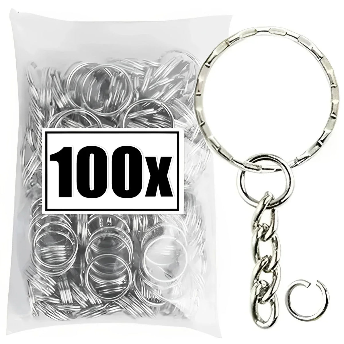 50/500pcs Silver Plated Metal Blank Keyring Keychain Split Key Rings with Chain Climbing Buckles Carabiner Keychain Accessori