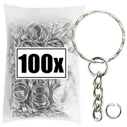 50/500pcs Silver Plated Metal Blank Keyring Keychain Split Key Rings with Chain Climbing Buckles Carabiner Keychain Accessori