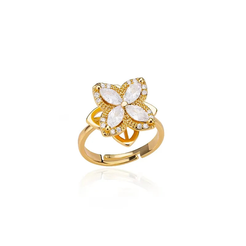 Anti Stress Anxiety Fidget Rings for Women Stainless Steel Sunflower Sun Star Spinner Ring Christmas Jewelry Gifts - JZ3828G