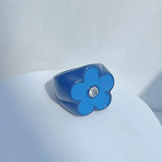 2022 New Sweet Multicolor Resin Oil Drip Ring for Women Geometric Oval Flowers Beads Rhinestones Ring Cute Jewelry HangZhi - 
