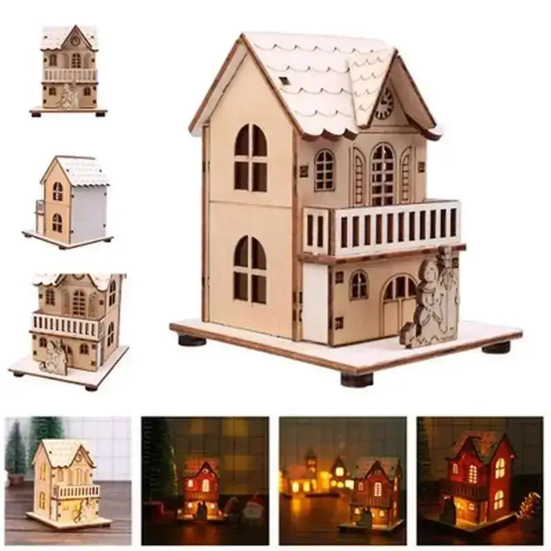 Christmas LED Light Wooden House Luminous Cabin Merry Christmas Decorations For Home DIY Xmas Tree Ornaments Kids Gift New Ye