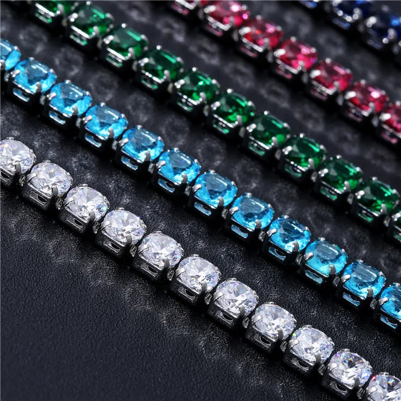 Luxury Hiphop Iced Out 4mm Cubic Zirconia Crystal Tennis Bracelets For Women Men Gold Color Silver Color Bracelet Chain Jewel