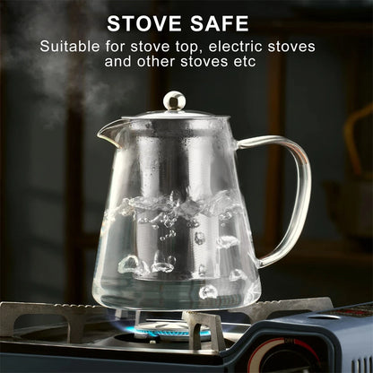 1pc Glass Teapot Heat Resistant Borosilicate Clear Tea Kettle with Removable Stainless Steel Infuser Kettle Kung Fu Teaware S