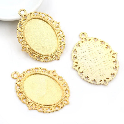 10pcs 18x25mm Inner Size 9 Colors Vintage Style Cameo Cabochon Base Setting Pendant necklace findings