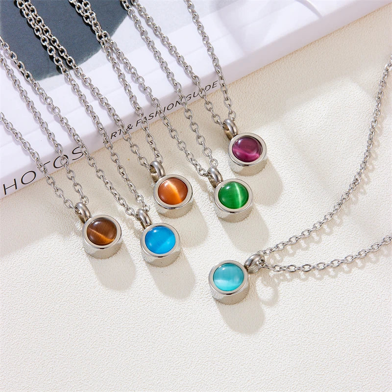 Stainless Steel Birthstone Pendant Necklace - Cremation Ashes Jewelry with Colorful Gemstones, Keepsake Memorial for Human As
