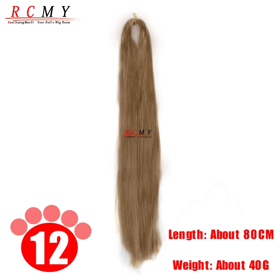 BJD SD Doll 80CM/40 White Black Hair Row Milk Silk Anti-Mohair Wig Handmade Hook Transplant Material for Girls and Boys Hair