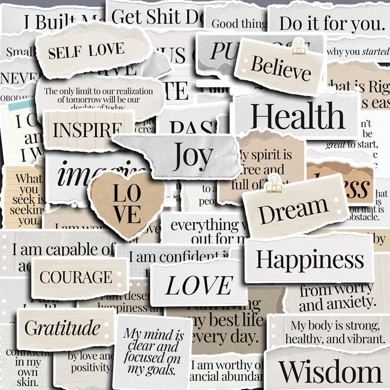 60PCS Inspirational Hand Torn Letter Phrase Graffiti Stickers for Bicycle Hand Account Pencil Case Decals