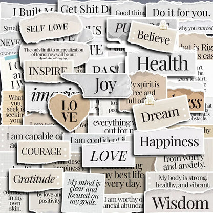 60PCS Inspirational Hand Torn Letter Phrase Graffiti Stickers for Bicycle Hand Account Pencil Case Decals