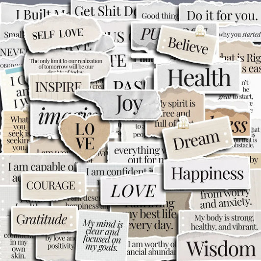 60PCS Inspirational Hand Torn Letter Phrase Graffiti Stickers for Bicycle Hand Account Pencil Case Decals