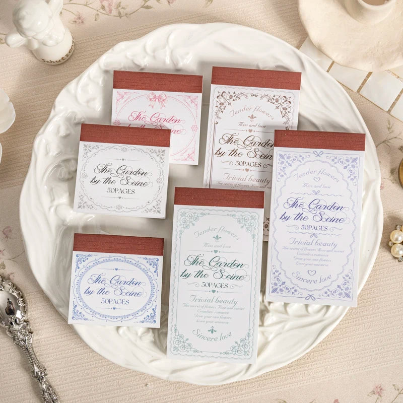 50sheets The Garden By The Seine Vintage Flower Border Memo Pad Creative DIY Journal Material Collage Stationery Note